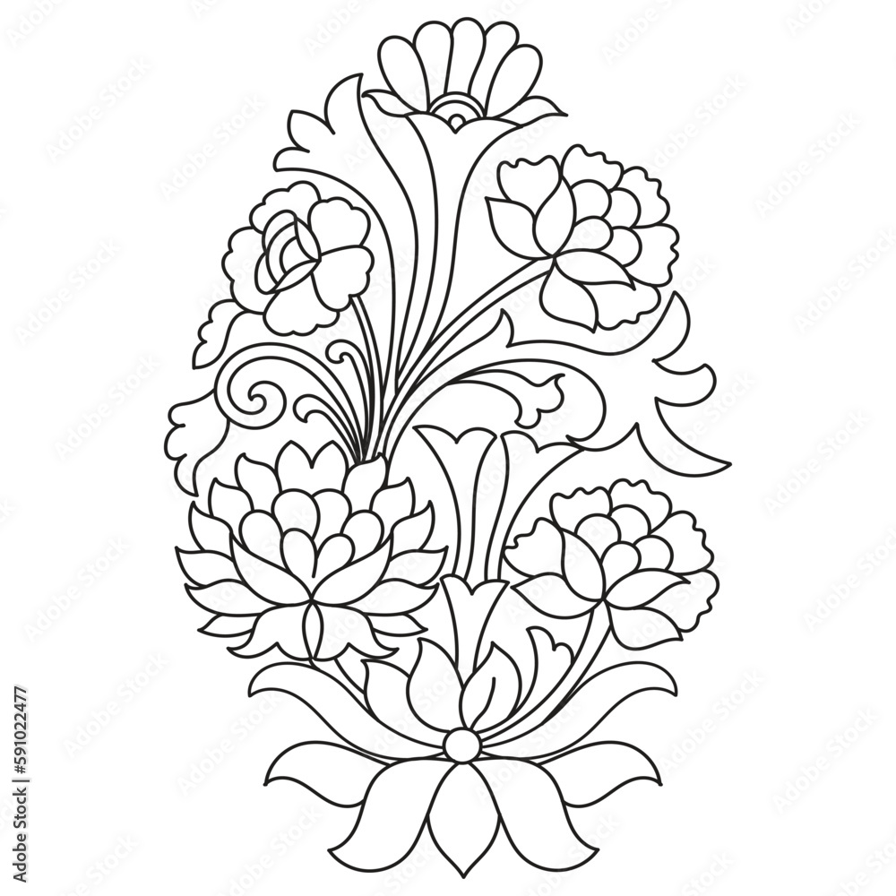 Set of different flower line on white background. Flowers drawing with line-art on white backgrounds. 