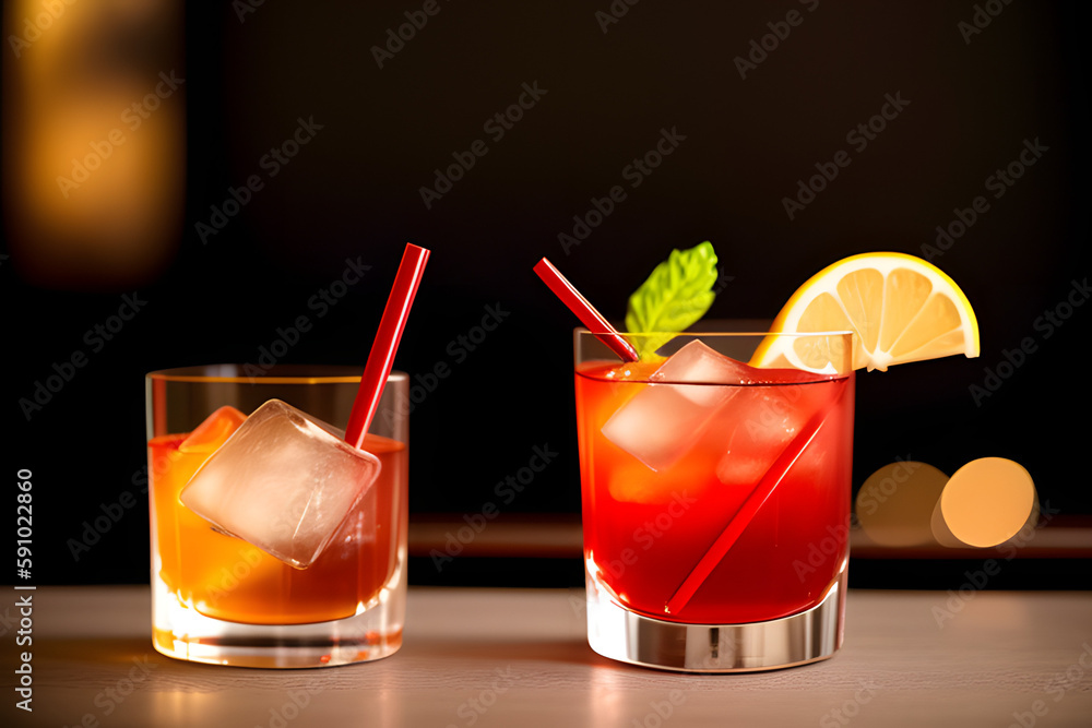 Fototapeta premium Negroni, an italian IBA cocktail with gin, bitter and vermouth; in luxury elegant home, homemade drink