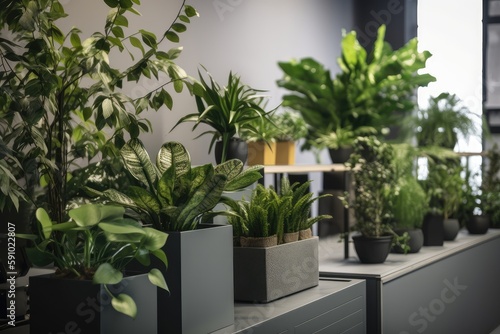 indoor plants and greenery in an office setting, bringing nature indoors, created with generative ai