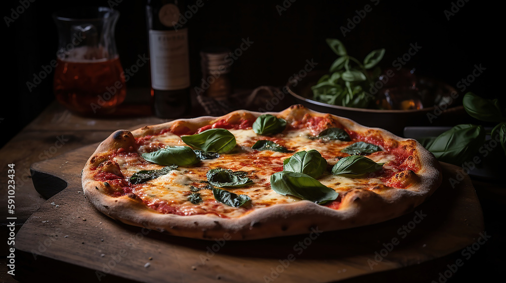 neapolitan homemade pizza margarita from the brick oven. Generative AI technology