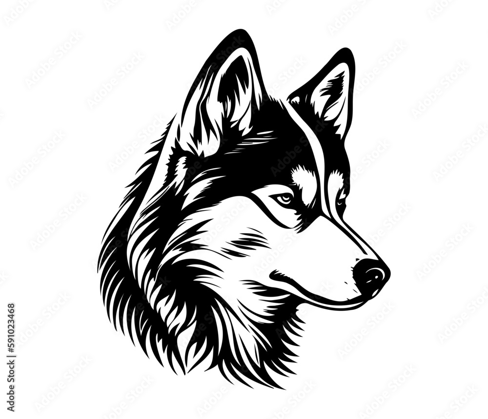 Siberian Husky, Silhouettes Dog Face SVG, black and white Siberian ...