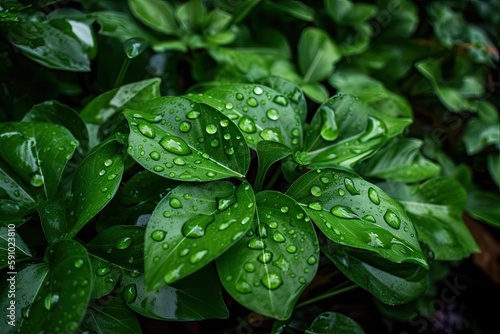 close-up of green plants with droplets of water on their leaves, created with generative ai