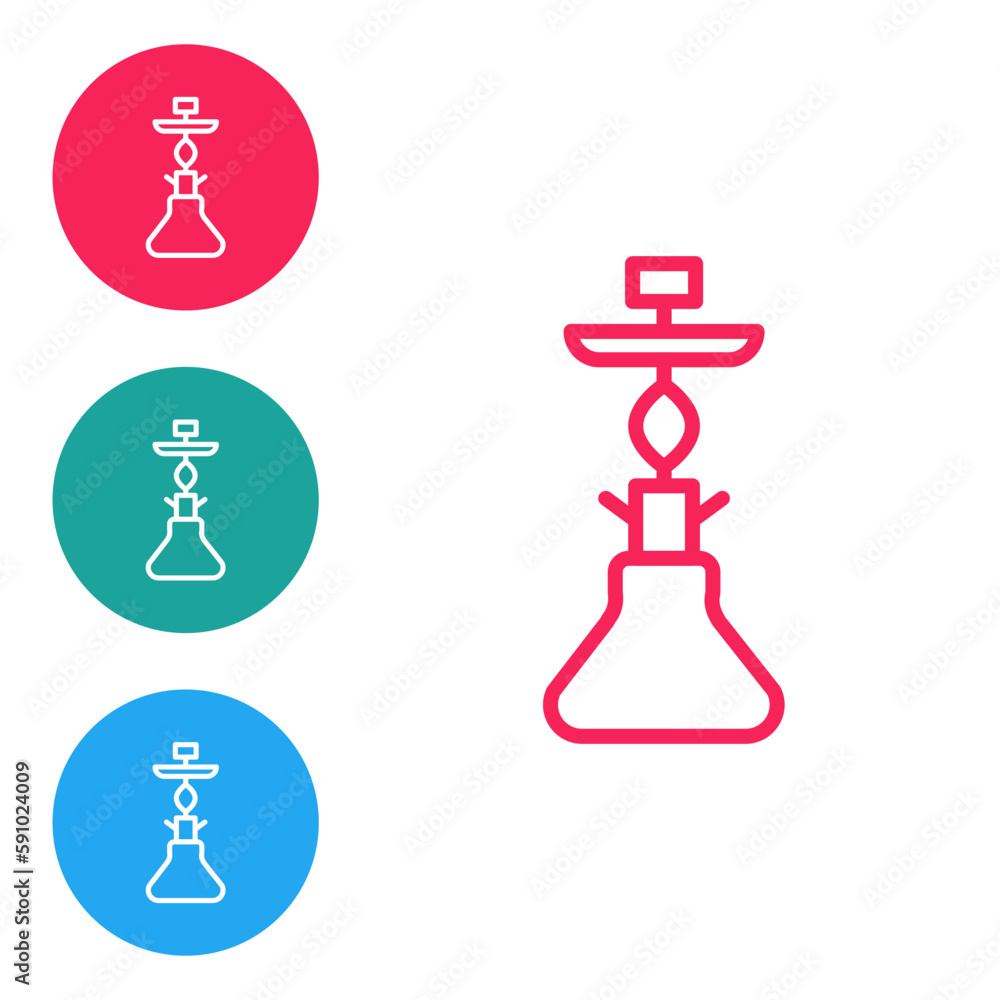 Red line Hookah icon isolated on white background. Set icons in circle buttons. Vector Red line Hookah icon isolated on white background. Set icons in circle buttons. Vector