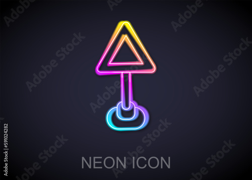 Glowing neon line Triangle warning blank icon isolated on black background. Traffic rules and safe driving. Vector