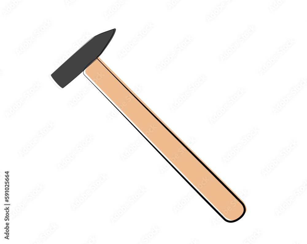 continuous drawing of a hammer in one line. continuous drawing of a hammer in one line.