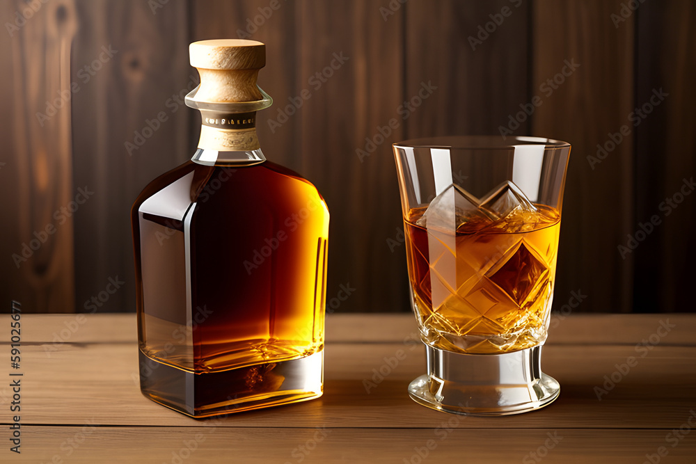 Snifter with rum, cognac, or whiskey on an old wooden background. Copy space. Snifter with rum, cognac, or whiskey on an old wooden background. Copy space.