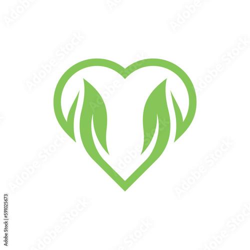 Love with leaf green nature creative logo