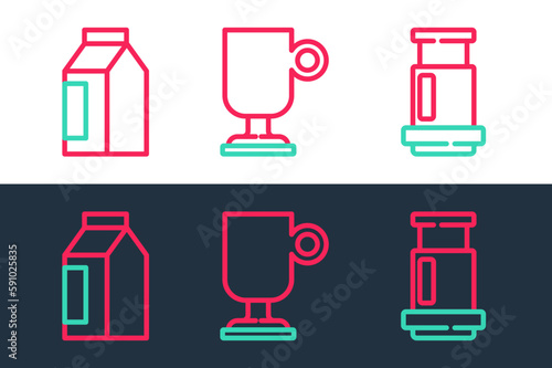Set line Aeropress coffee, Bag beans and Irish icon. Vector