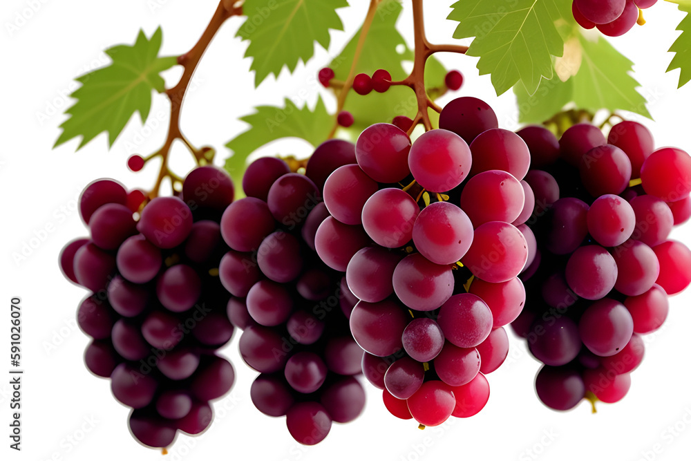 Hanging cluster of red grapes isolated on white background Hanging cluster of red grapes isolated on white background