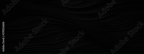 black background. Abstract black wave background. Dark organic smooth line. Black wave abstract business tech background. Smooth elegant black satin texture . 