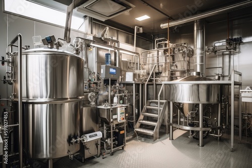 extraction and processing facility, with various machines working in tandem to extract essential oils from plants, created with generative ai photo
