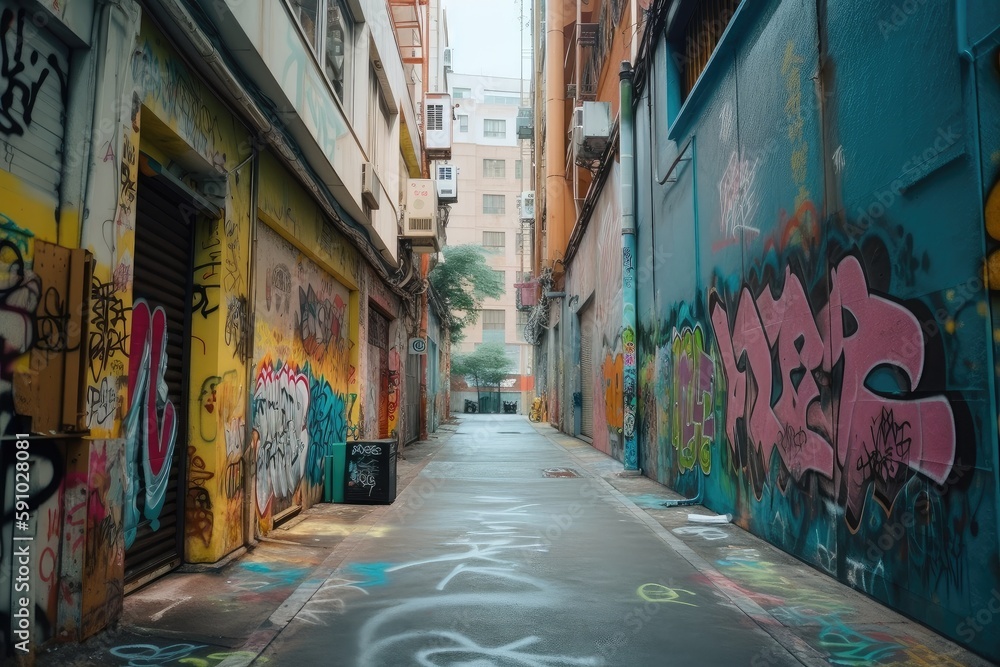 Fototapeta premium lofi city street with colorful graffiti, adding unique element to the photo, created with generative ai