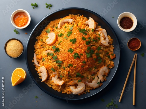 Fried rice in plate with chicken