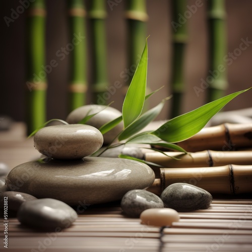 Bamboo and stones in a wellness spa, relax and rest, Generative AI