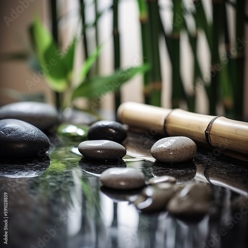 Bamboo and stones in a wellness spa, relax and rest, Generative AI