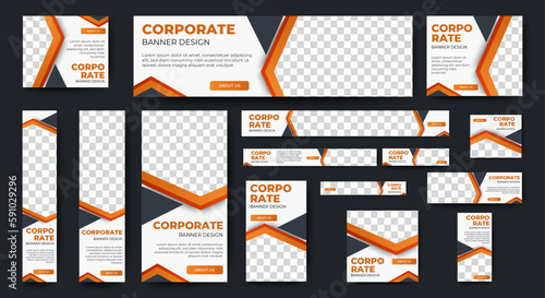Corporate web banners of standard size with a place for photos. Vertical, horizontal and square template
