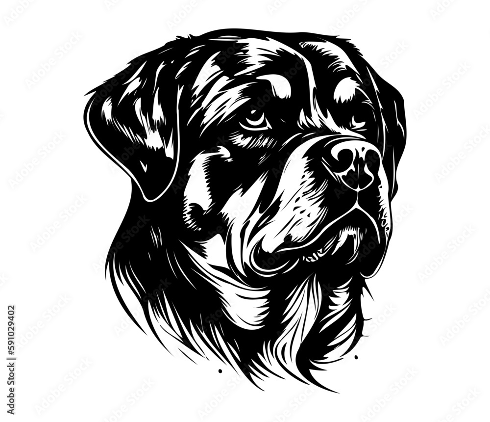 Rottweiler, Silhouettes Dog Face SVG, black and white Rottweiler vector ...