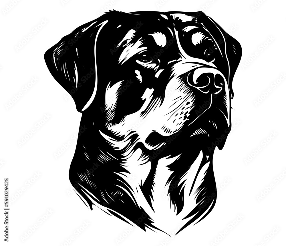 Vetor de Rottweiler, Silhouettes Dog Face SVG, black and white ...