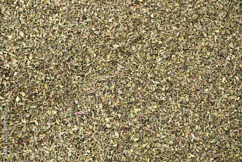 Peppermint Naturally Dried Organics background stock image. herbal tea ingredients. Peppermint coarse cuts. Dehydrated Peppermint pieces.