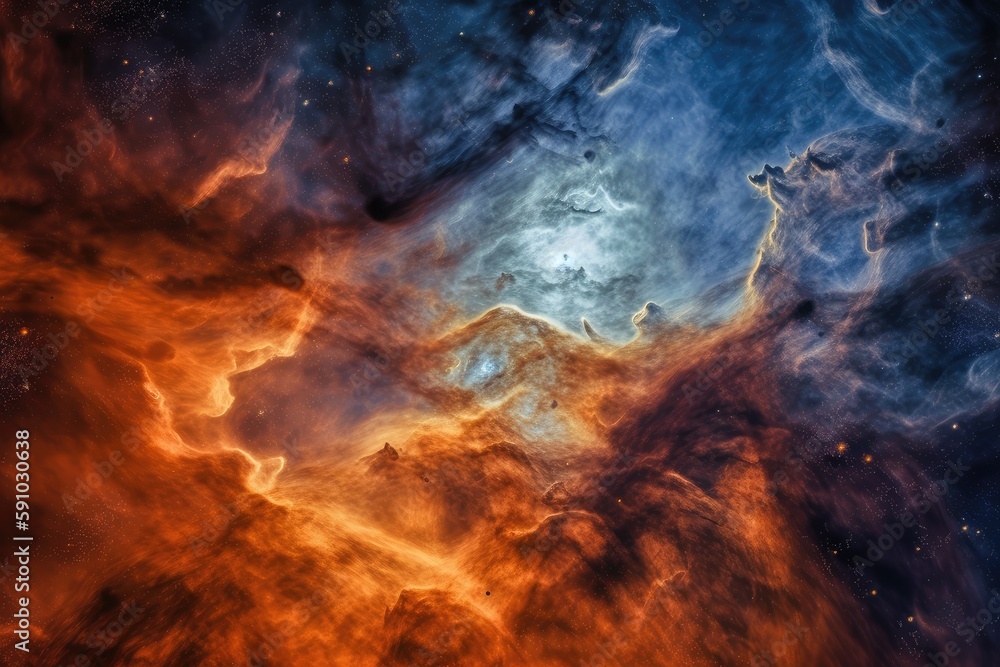 star birth in a stellar nursery, with swirls of gas and dust, created with generative ai