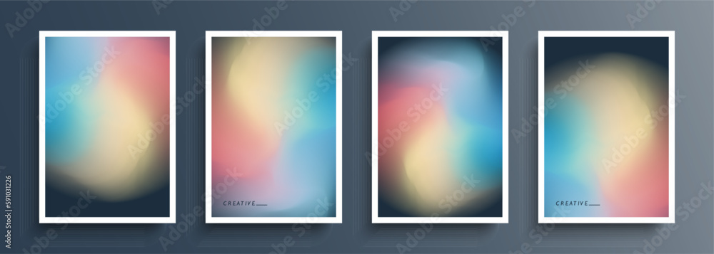 Fototapeta premium Set of blurred backgrounds with soft color gradient defocused round shapes. Abstract graphic templates collection for brochure covers, posters and flyers. Vector illustration.