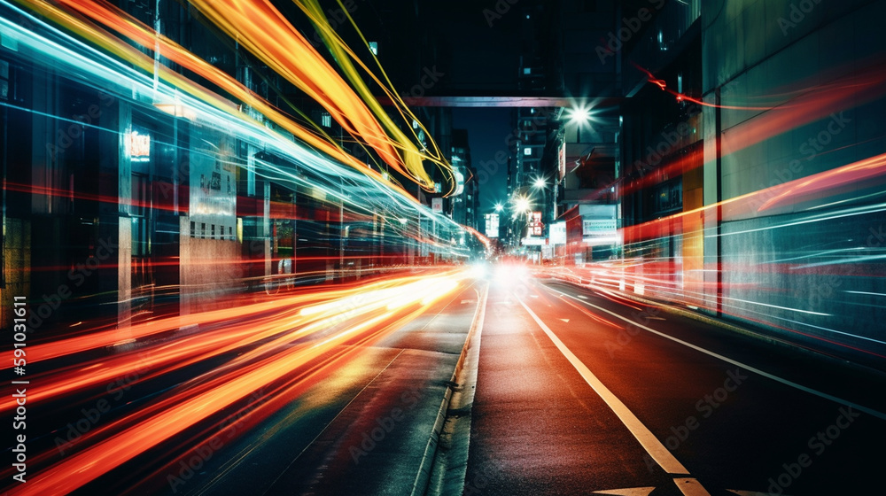 Light trails on the city. Generative Ai Light trails on the city. Generative Ai