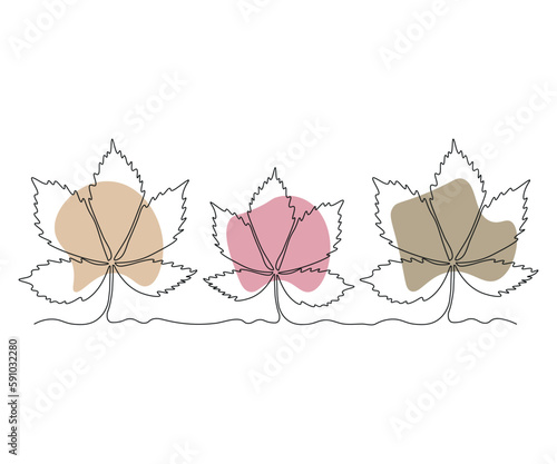 abstract three leaves of maiden grapes in a row Continuous One Line Drawing
