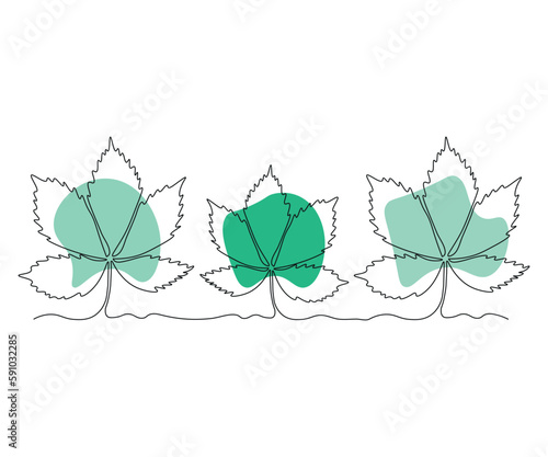abstract three leaves of maiden grapes in a row Continuous One Line Drawing