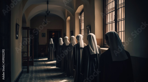 Nuns in the convent. Generative Ai photo