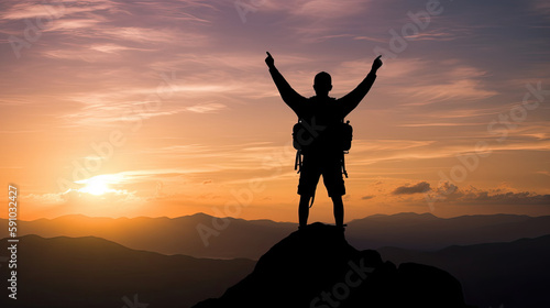 Wallpaper Mural Silhouette of one hiker with raised arms. Generative AI Torontodigital.ca