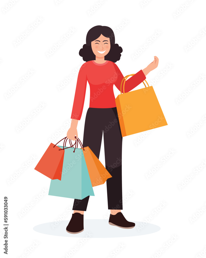 people shopping. woman with shopping bags illustration	
