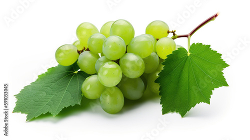 Green grape with leaves isolated on white. With clipping path. Full depth of field. Generative AI technology