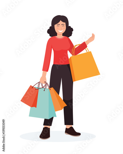 people shopping. woman with shopping bags illustration 