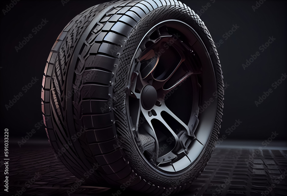 illustration of new tire on black background for change tires concept . ai