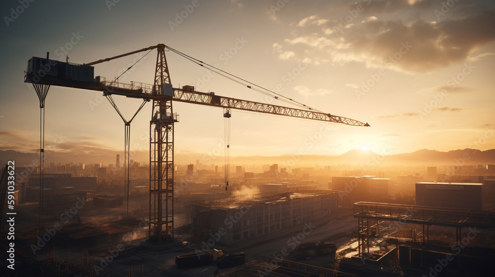 Industrial construction site with crane. Generative Ai
