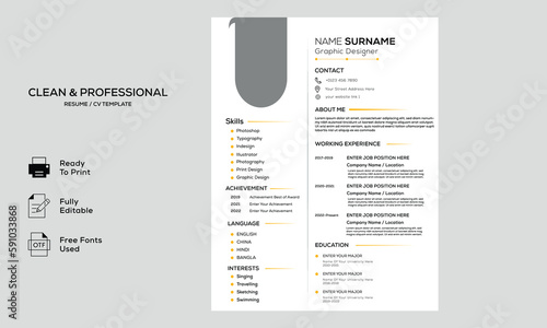 Minimalist resume cv template with nice typography