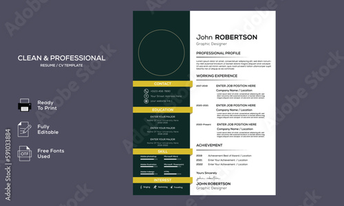 Minimalist resume cv template with nice typography