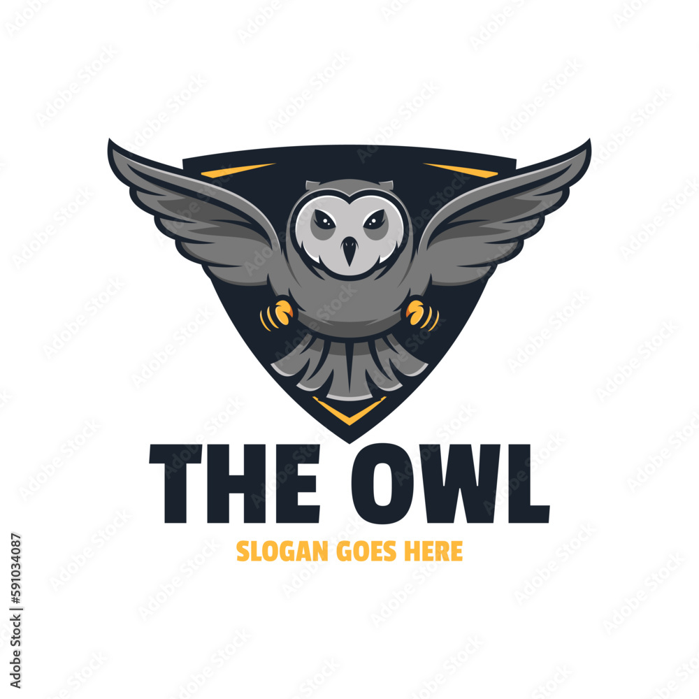Naklejka premium Logo cartoon mascot flying owl