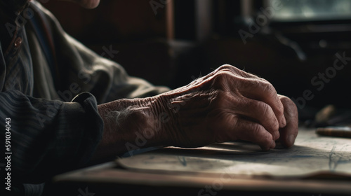 Hands of elderly human. Generative Ai