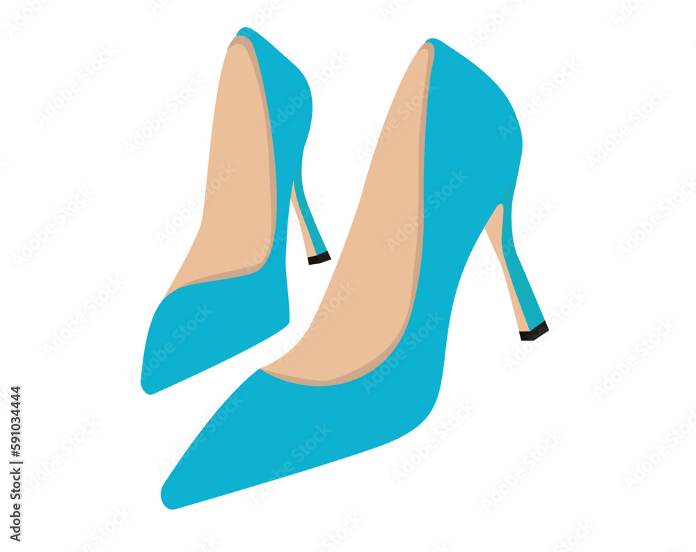 Concept Footwear women blue heels shoes. The illustration features a pair of blue heeled shoes designed for women, depicted in a flat, cartoon-style vector. Vector illustration.