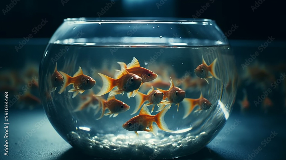 Goldfish in a glass bowl. Generative Ai Goldfish in a glass bowl. Generative Ai