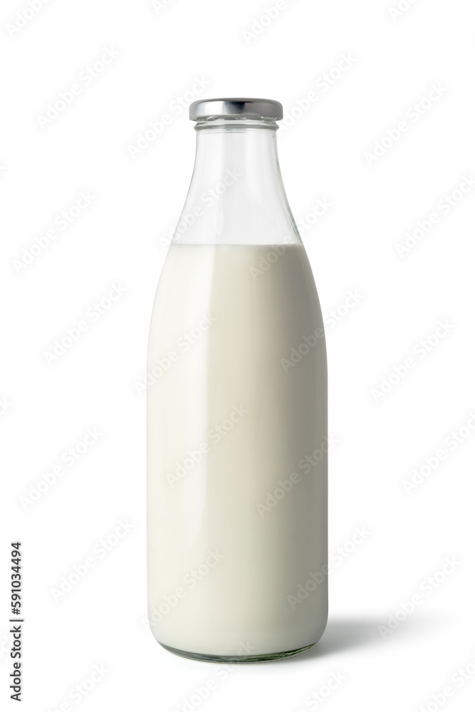 milk in glass bottle Isolated with clipping path on white background