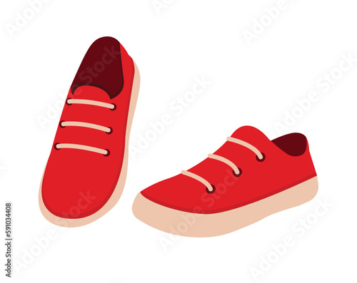 Concept Footwear platform sneakers red shoes. This illustration features a pair of red platform sneakers in a casual style. The design is shown in a flat, vector format. Vector illustration.