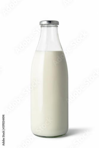 milk in glass bottle Isolated with clipping path on white background