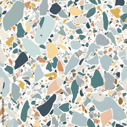 Venetian-style Terrazzo flooring texture in cool colors as a seamless pattern. AI generation.