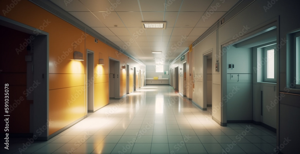 Interior of a hospital corridor. Generative Ai