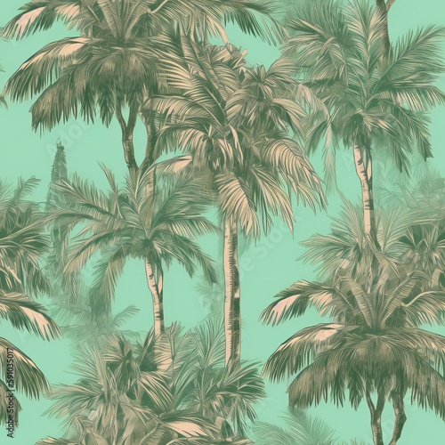 Exotic palm tree drawing on a trendy hand-drawn background as a Seamless Pattern. AI generation. © BLACK AND WHITE LOGO