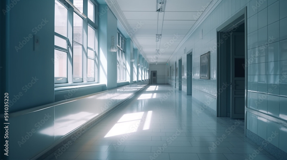 Interior of a hospital corridor. Generative Ai Interior of a hospital corridor. Generative Ai