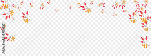 Pink Herb Background Transparent Vector. Foliage Forest Design. Yellow Leaves Decoration. Isolated Template. Leaf November.