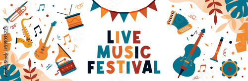 Obraz na płótnie Live Music festival - Musical instruments - Illustrations and title